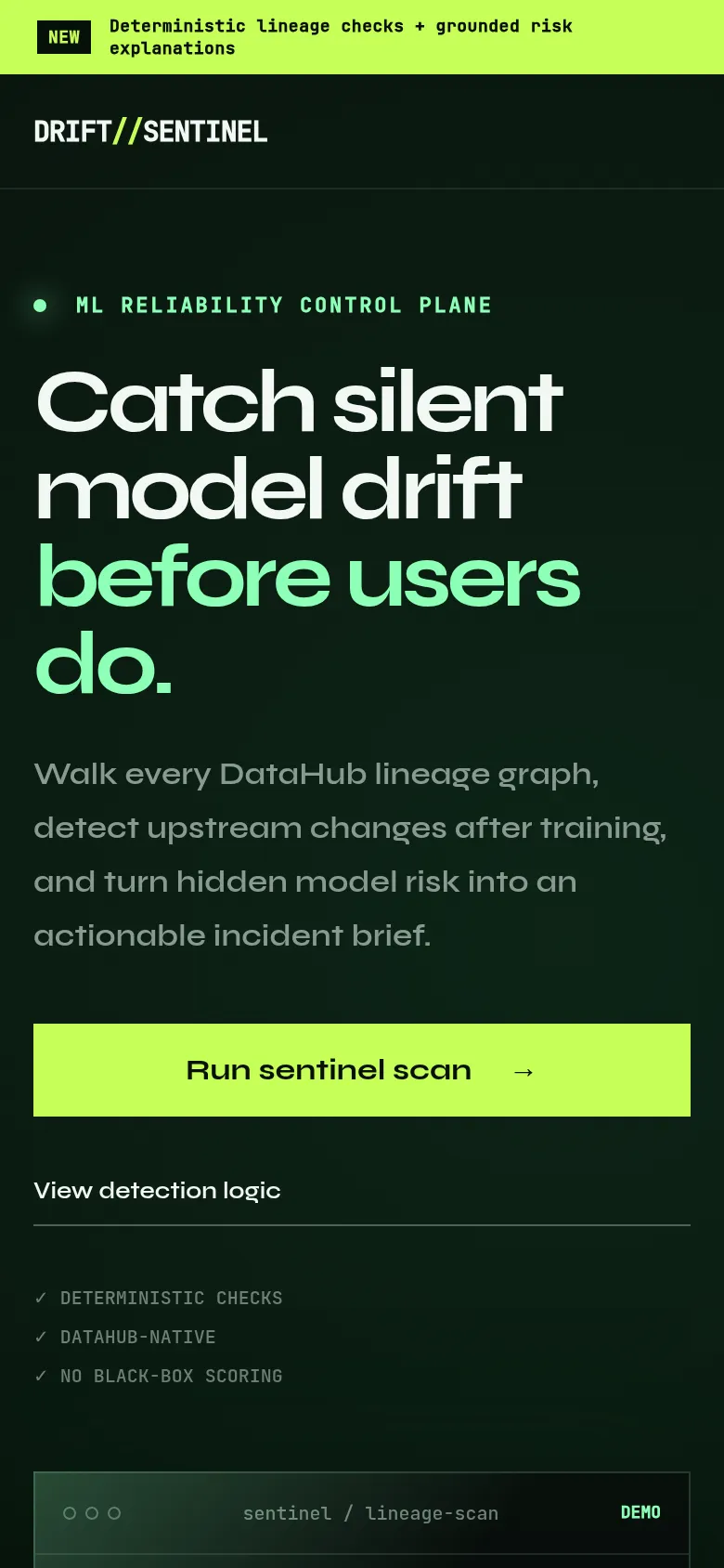 Drift Sentinel mobile screen